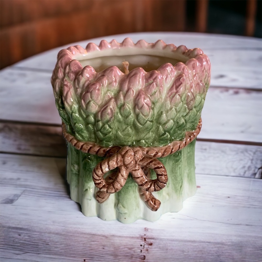 Fitz & Floyd Classics Candle Asparagus Vegetable Poured Wax Ceramic 3 1/2 inches